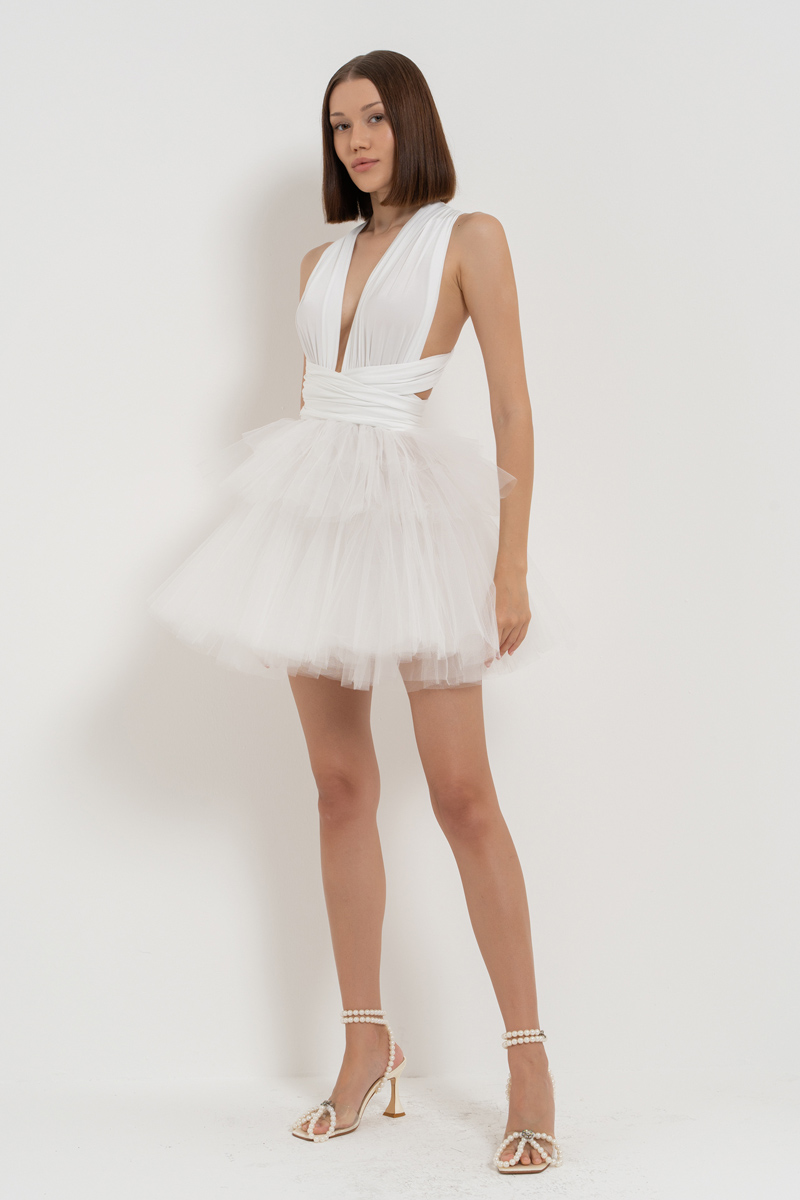 Offwhite Mini Dress with Tutu Skirt