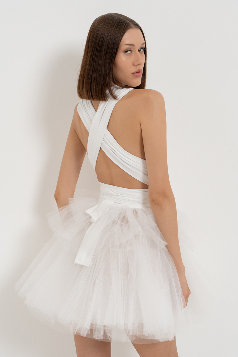 Offwhite Mini Dress with Tutu Skirt