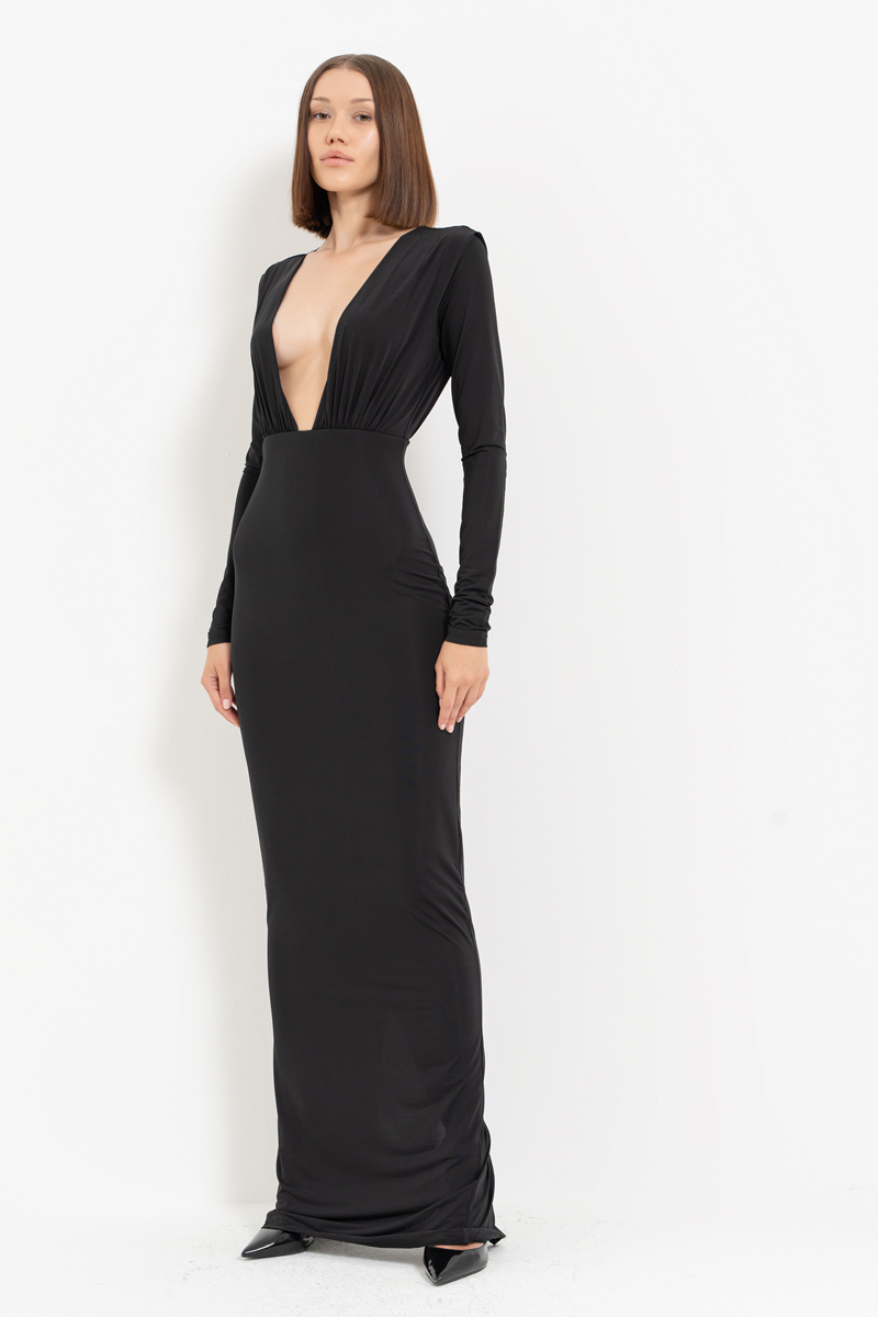 Low-cut Black Maxi Dress