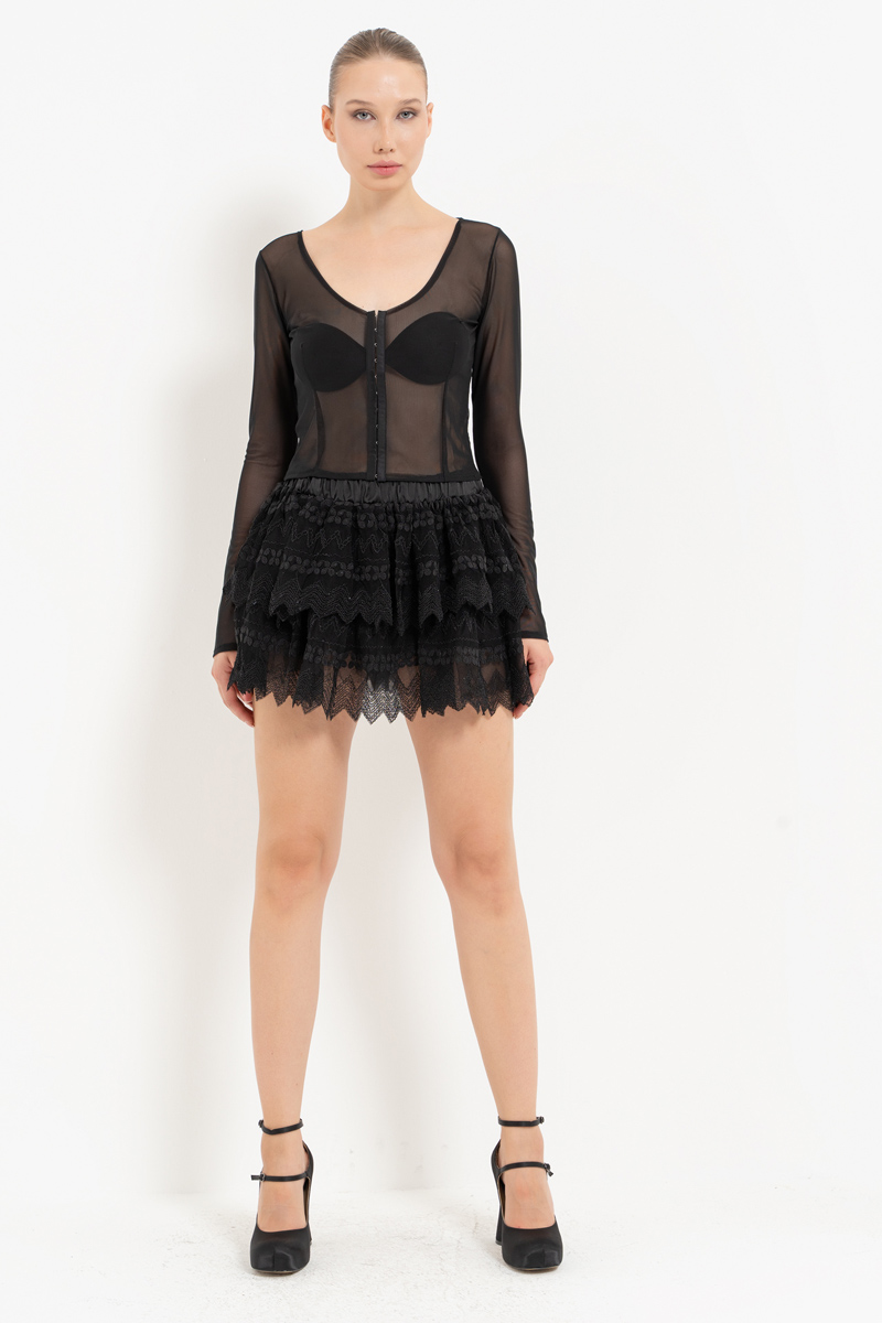 Sheer Black Hook-and-Eye Mesh Top