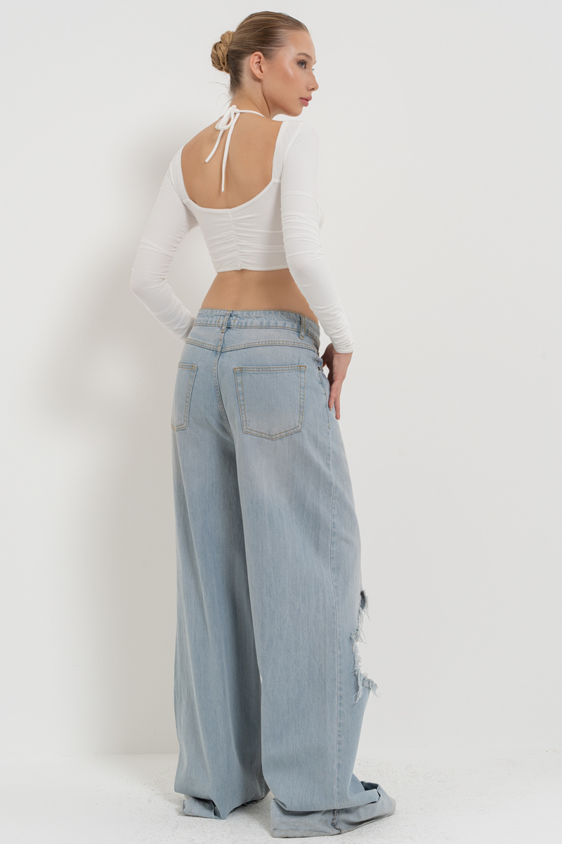 Offwhite Long-Sleeve Strappy Mesh Crop Top