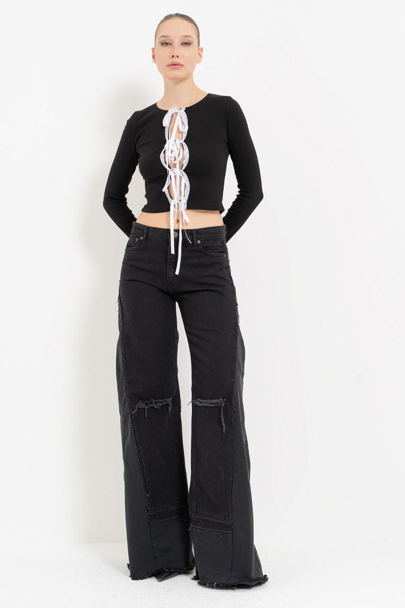 Black Contrast Tie-Front Cardigan