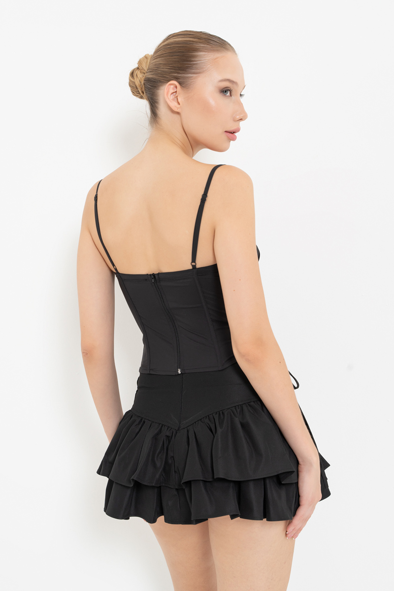 Black Tiered-Ruffle Mini Skirt