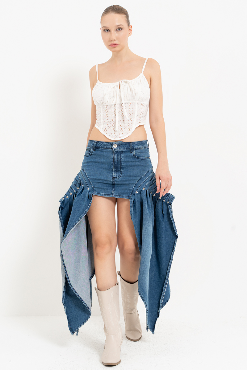 Blue Side-Accent Denim Mini Skirt