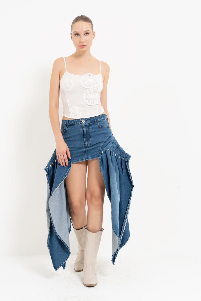 Blue Side-Accent Denim Mini Skirt