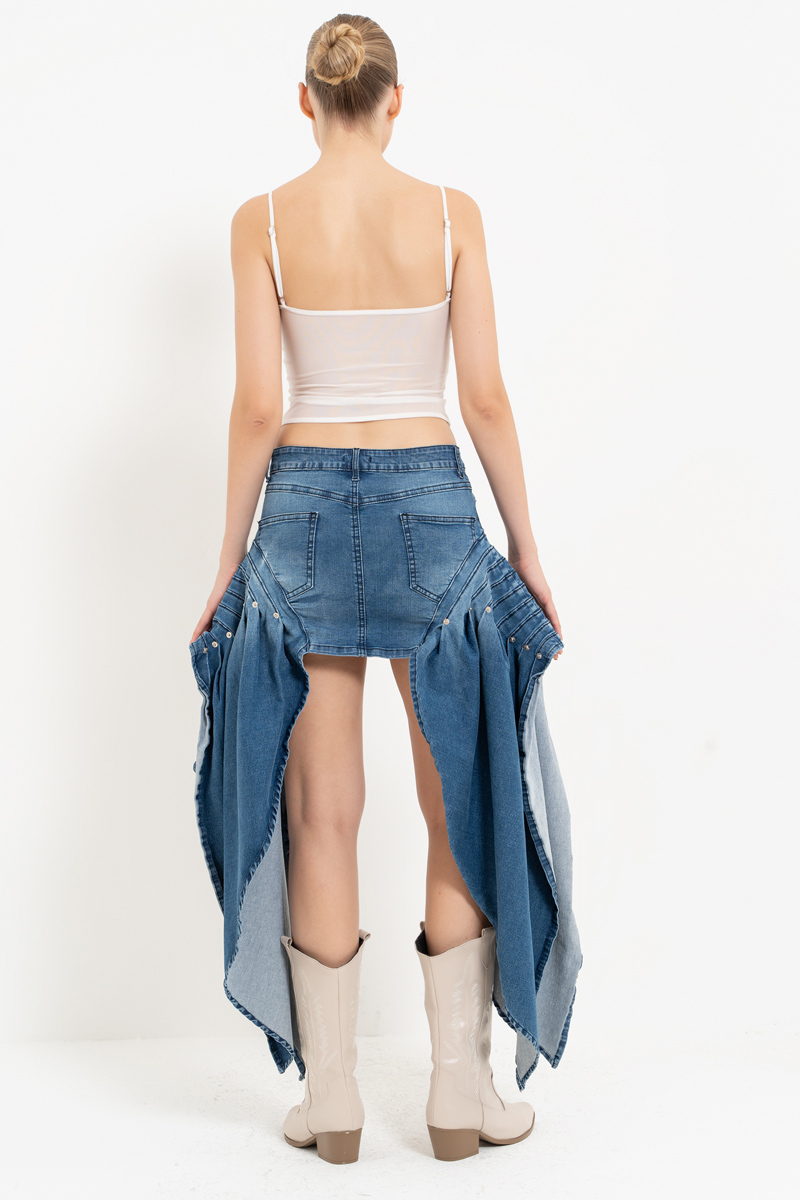 Blue Side-Accent Denim Mini Skirt