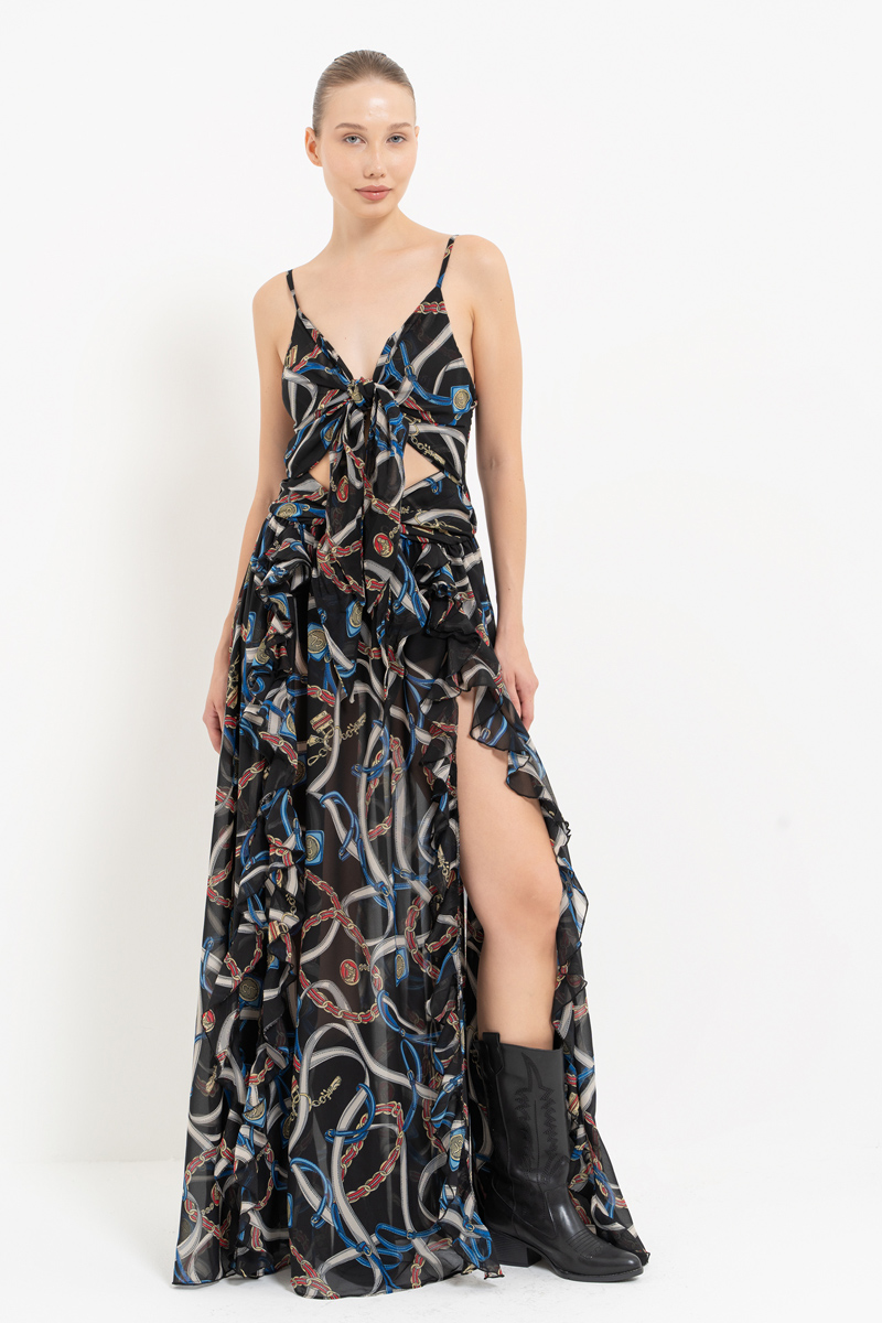 Black-Saks Blue Printed Mesh Cami Dress