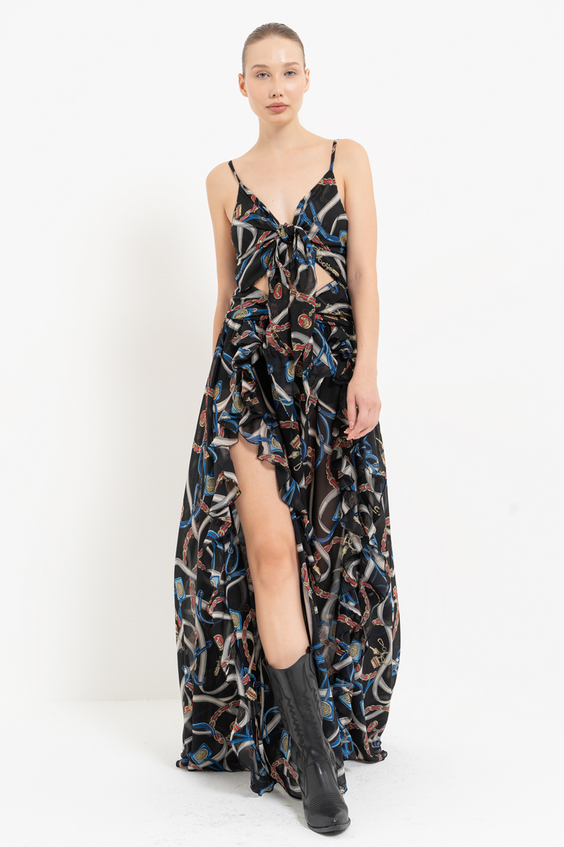 Black-Saks Blue Printed Mesh Cami Dress