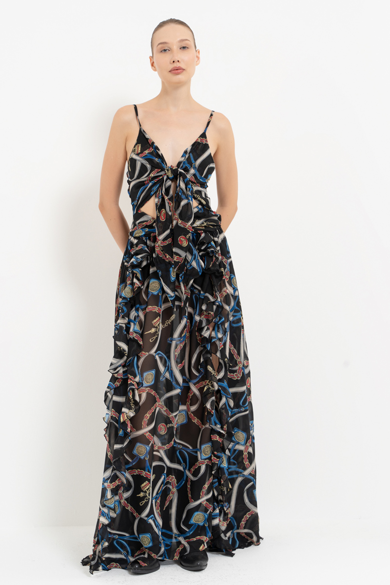 Black-Saks Blue Printed Mesh Cami Dress