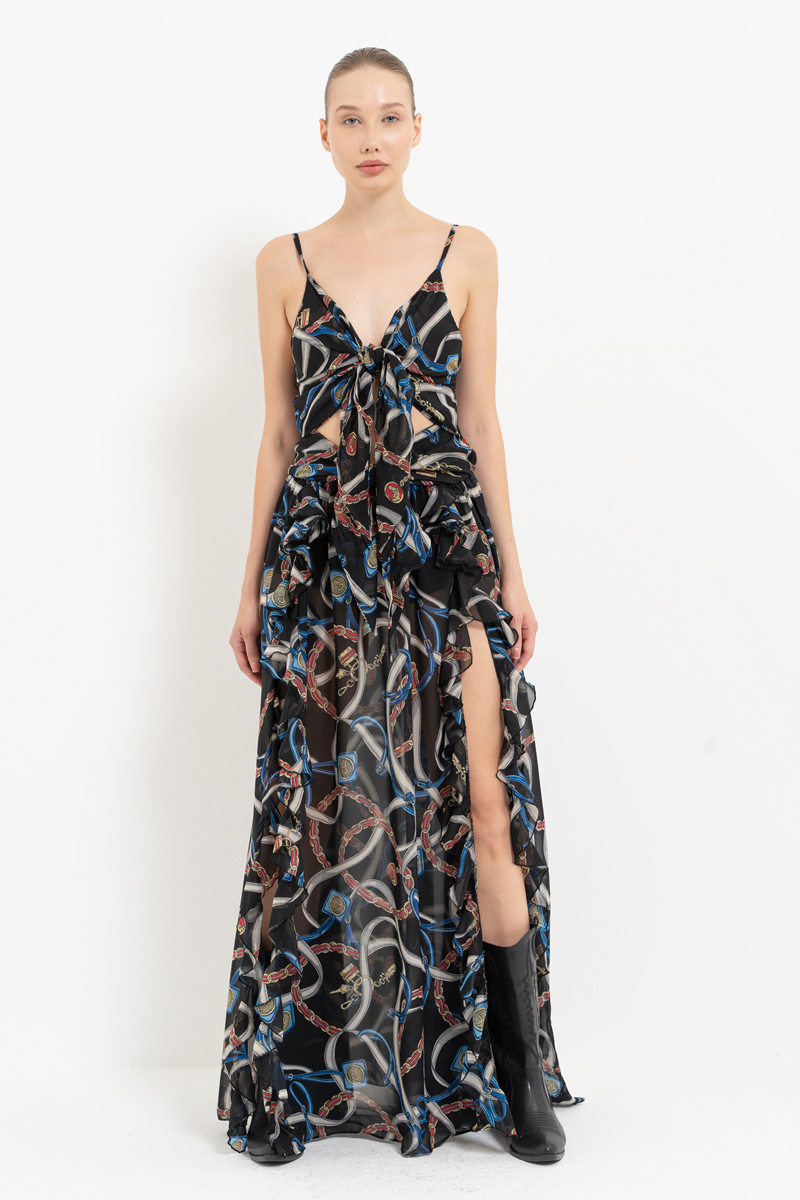 Black-Saks Blue Printed Mesh Cami Dress