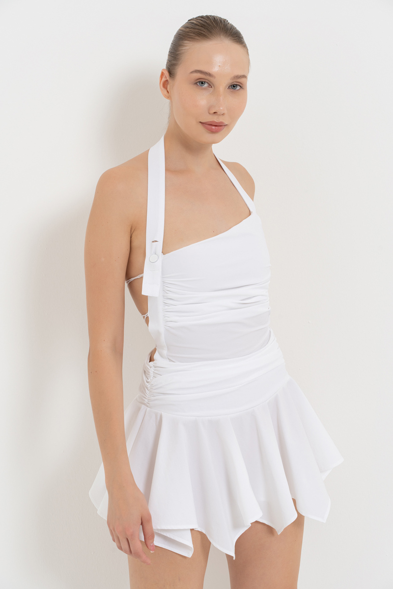 White Crisscross-Back Mini Dress