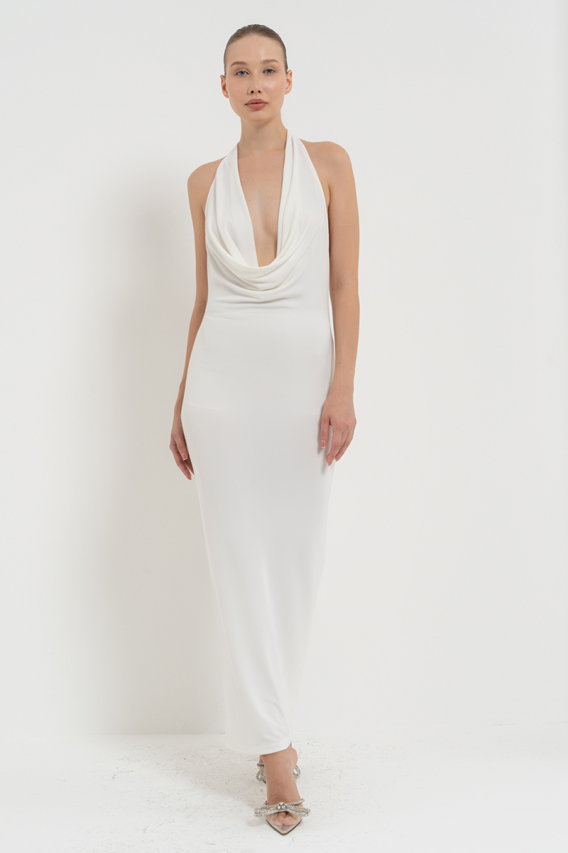 Offwhite Cowl-Neck Backless Maxi Dress