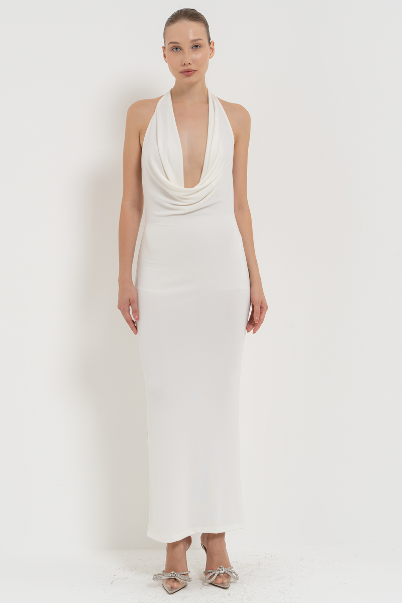 Offwhite Cowl-Neck Backless Maxi Dress