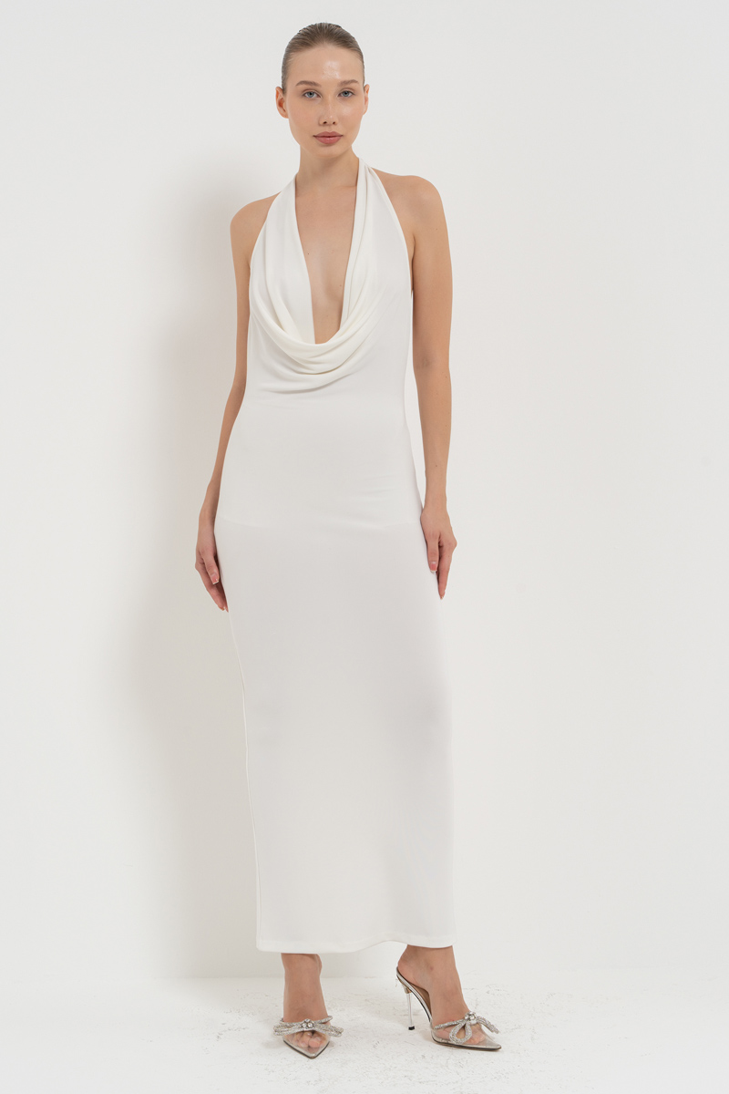 Offwhite Cowl-Neck Backless Maxi Dress