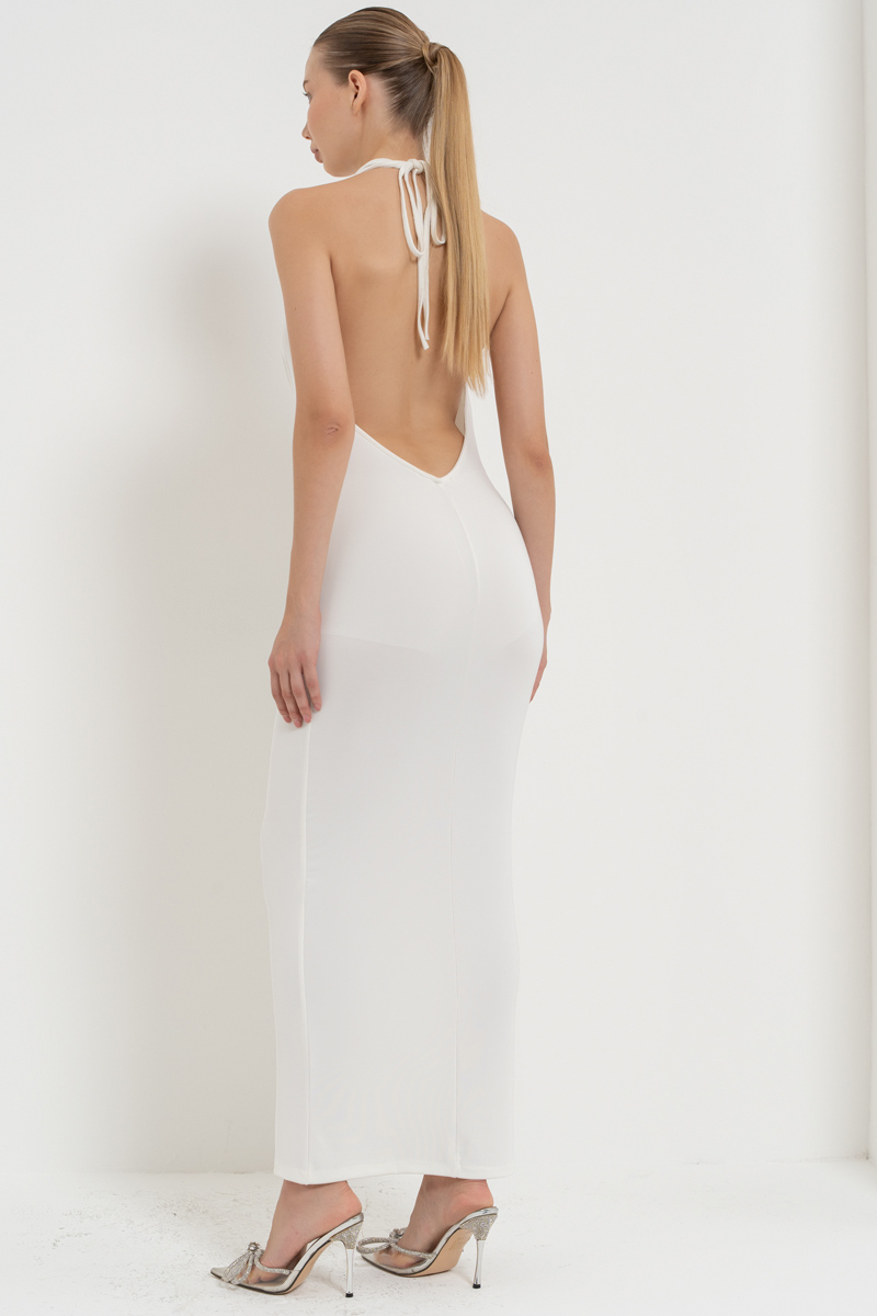 Offwhite Cowl-Neck Backless Maxi Dress