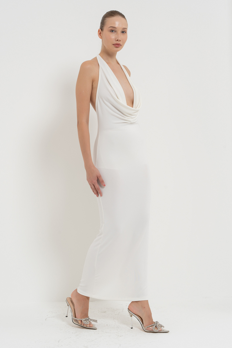 Offwhite Cowl-Neck Backless Maxi Dress