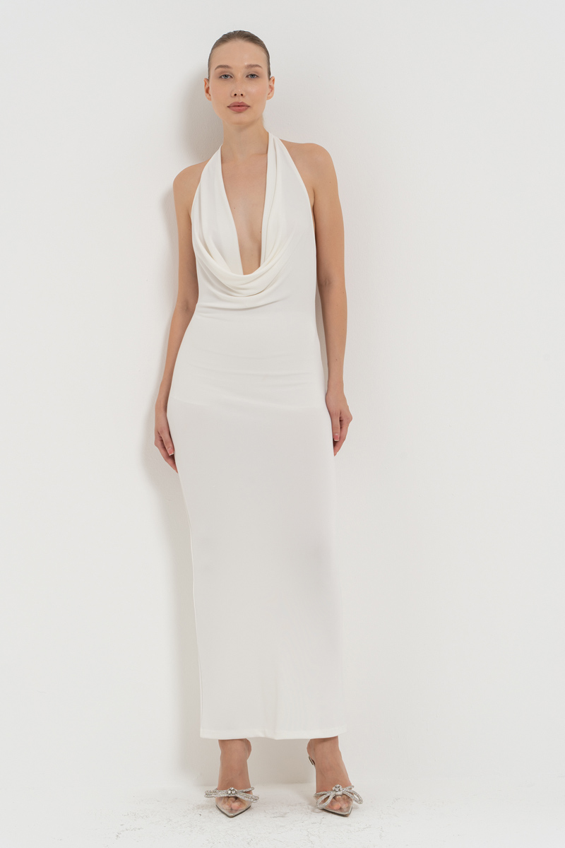 Offwhite Cowl-Neck Backless Maxi Dress