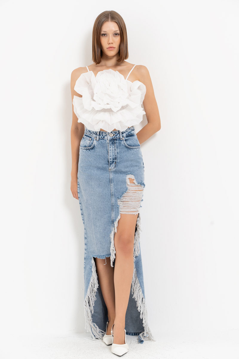 Blue Ripped Denim Skirt