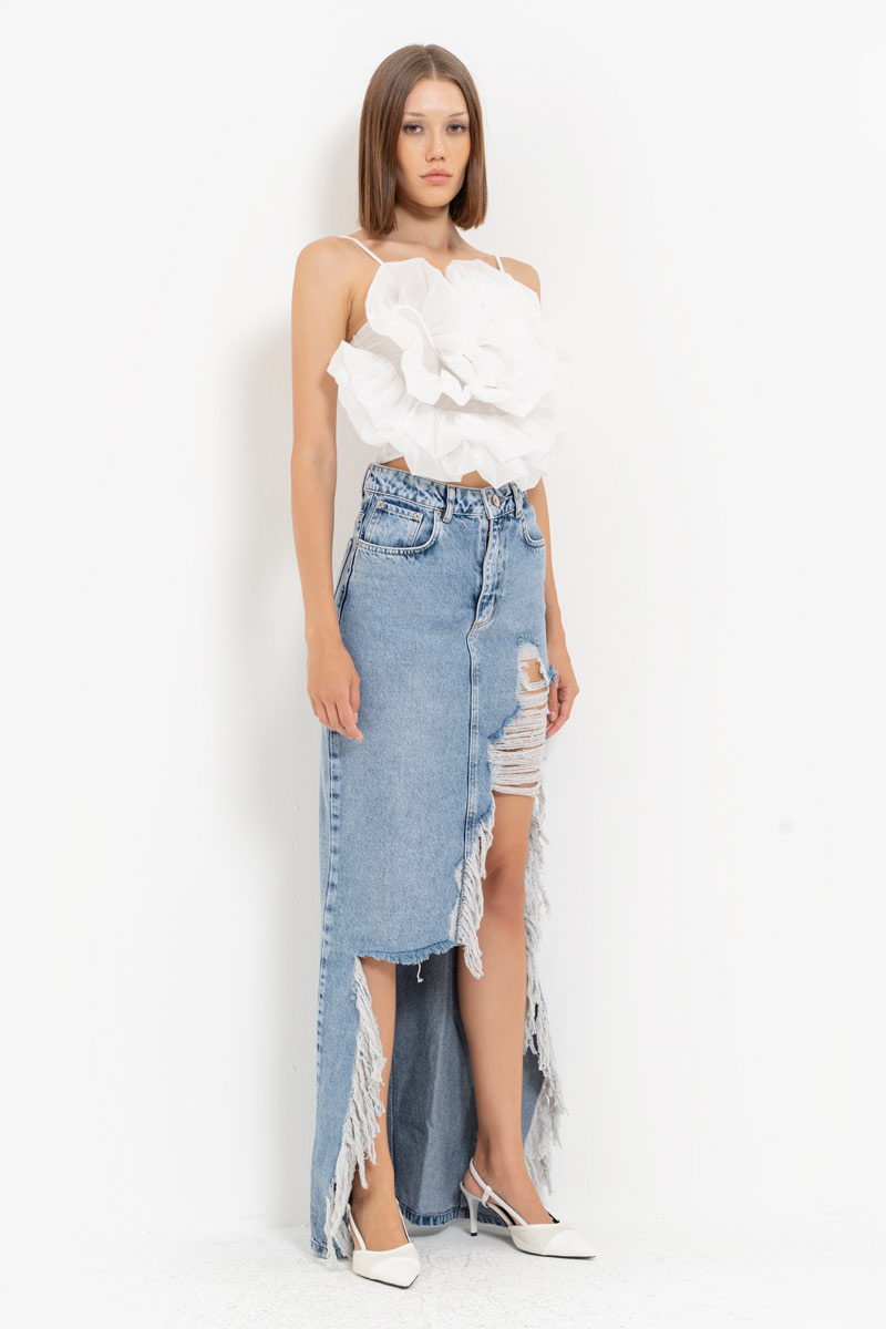 Blue Ripped Denim Skirt