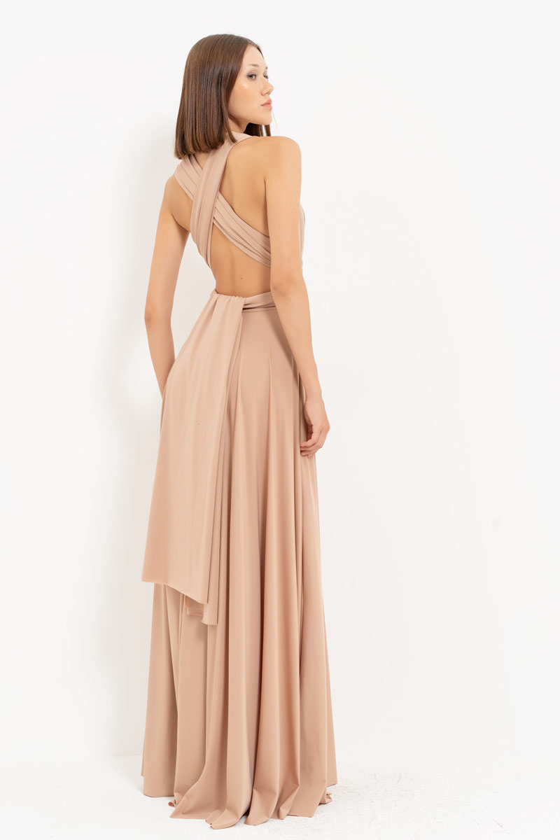 V Neck Sleeveless Mica Pleated Long Dress