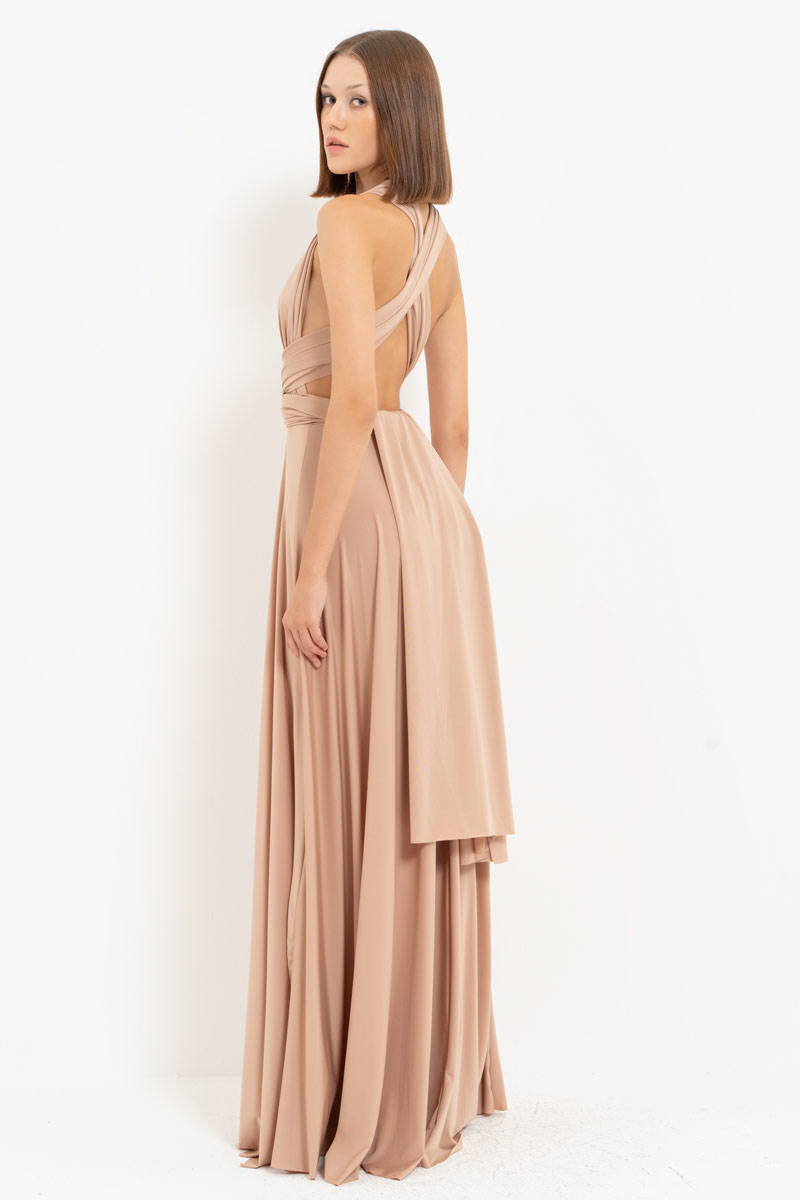 V Neck Sleeveless Mica Pleated Long Dress