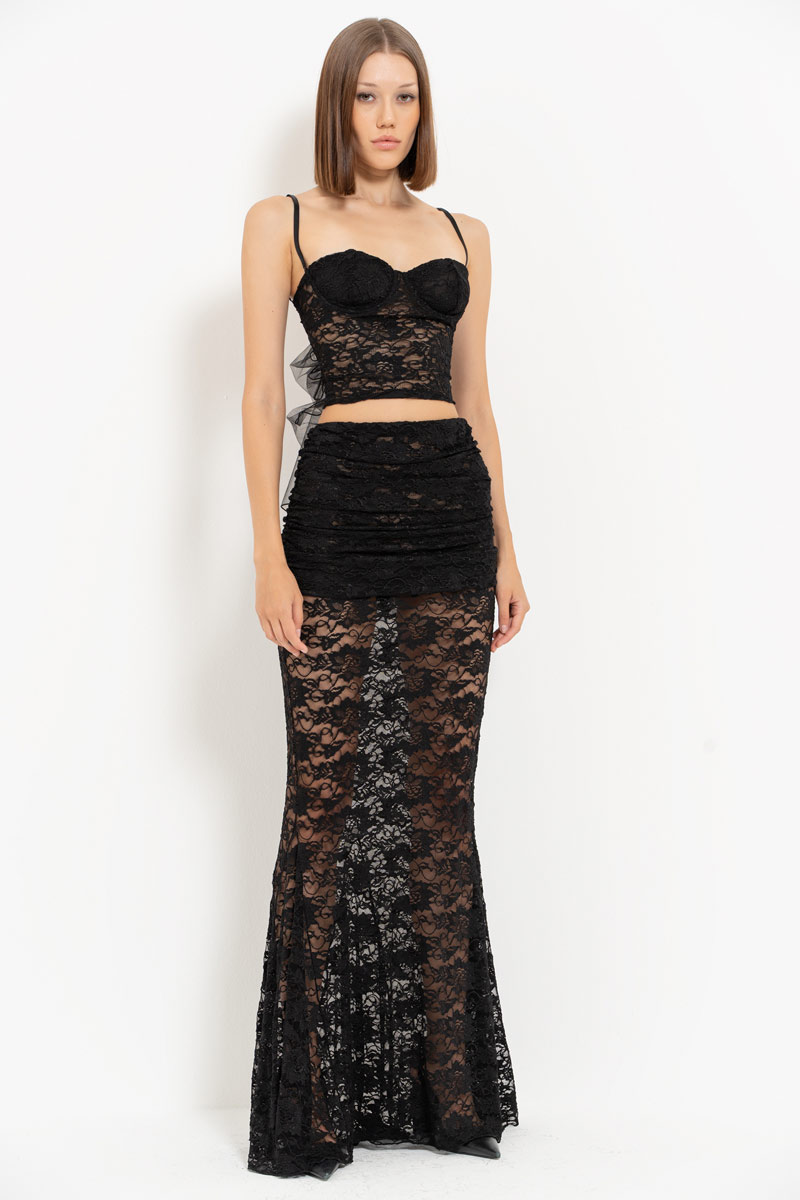 Black Lace Cami Top & Maxi Skirt Set