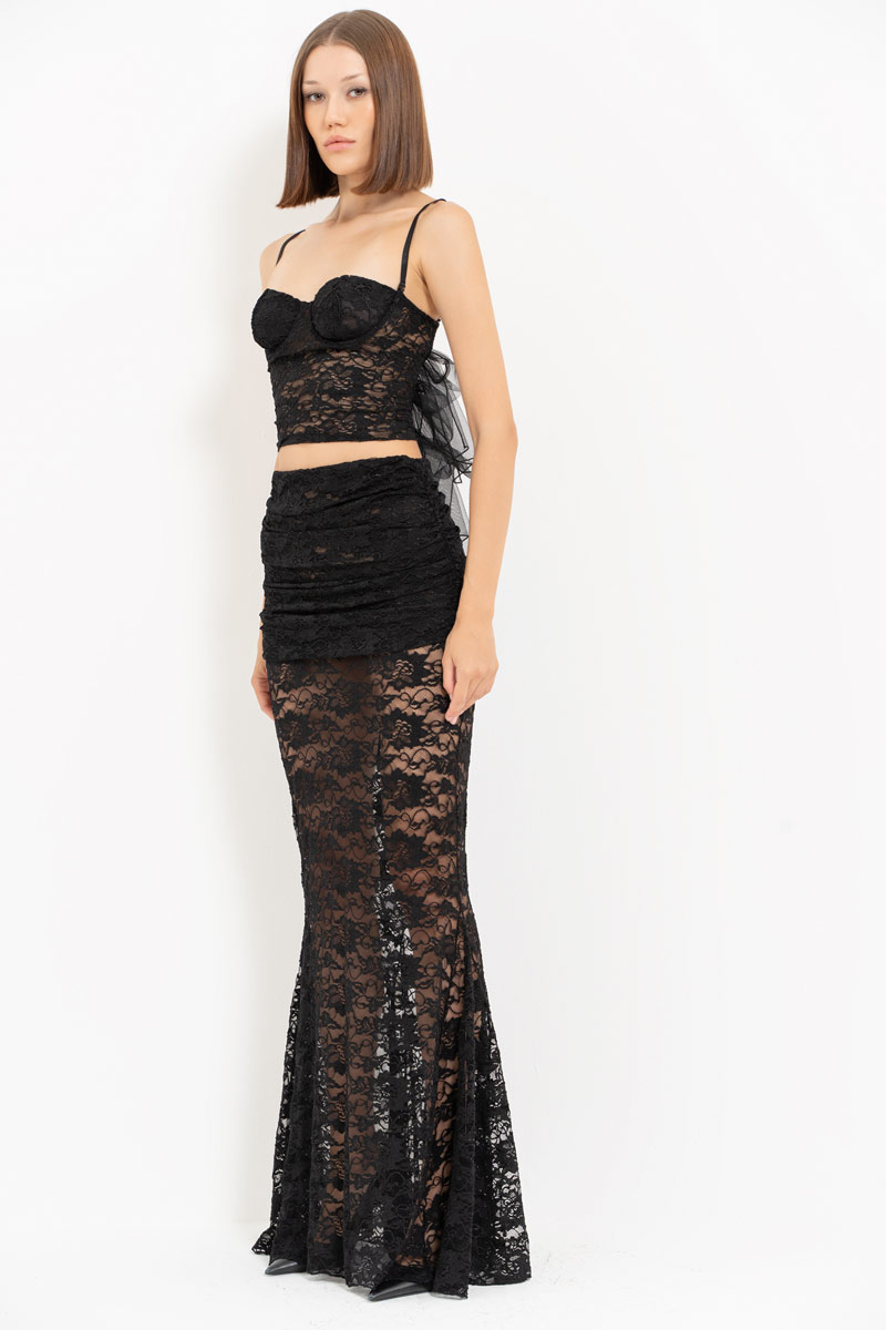 Black Lace Cami Top & Maxi Skirt Set