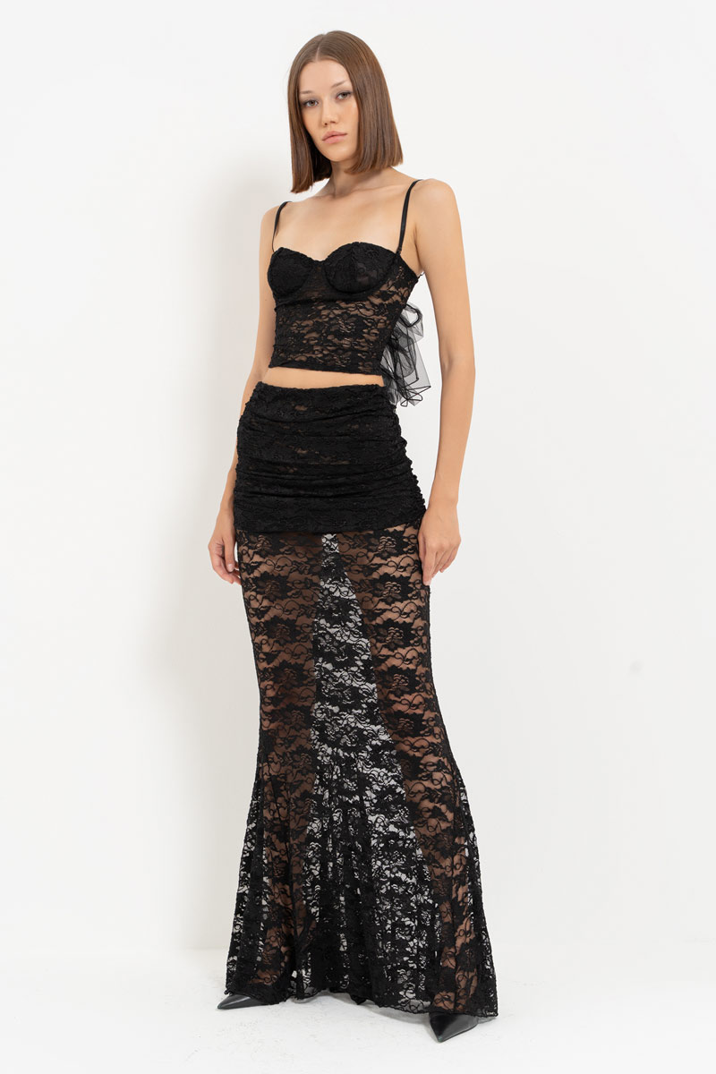 Black Lace Cami Top & Maxi Skirt Set