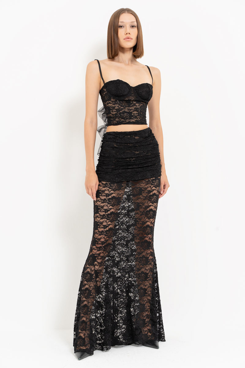 Black Lace Cami Top & Maxi Skirt Set