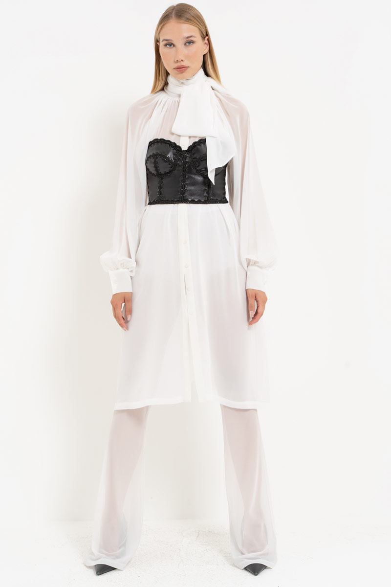 Offwhite Chiffon Maxi Shirt