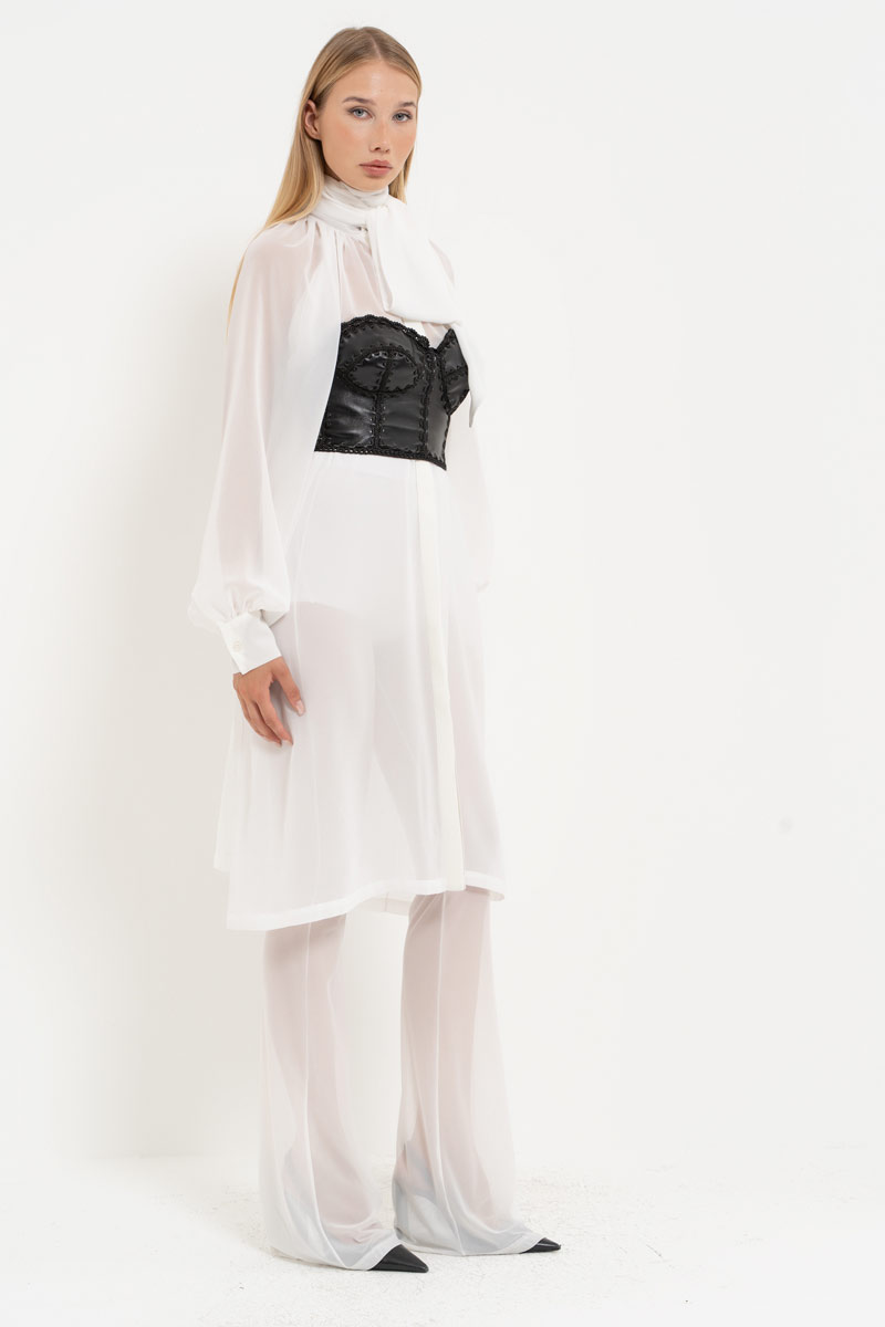 Offwhite Chiffon Maxi Shirt