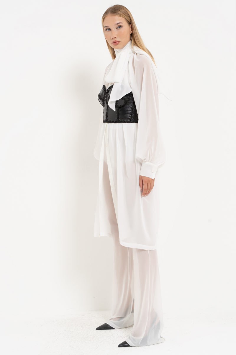 Offwhite Chiffon Maxi Shirt