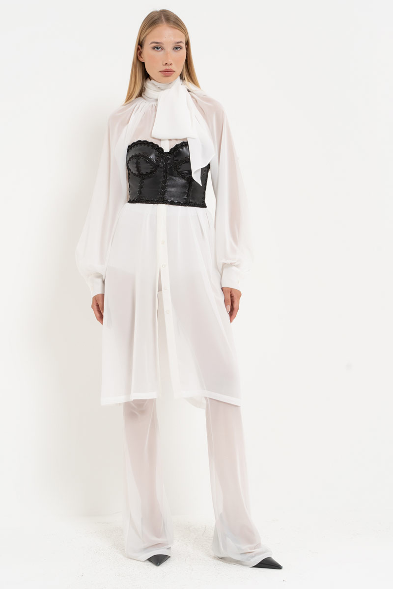 Offwhite Chiffon Maxi Shirt