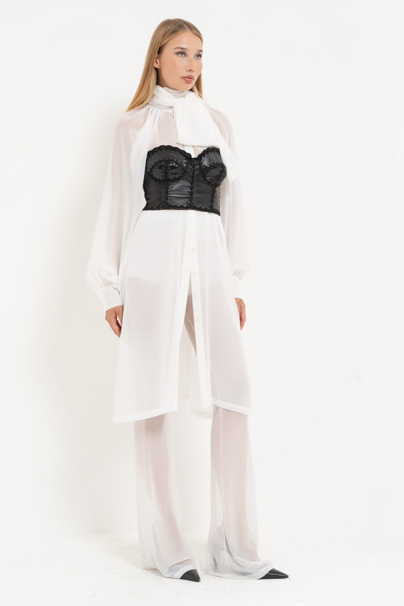 Offwhite Chiffon Maxi Shirt