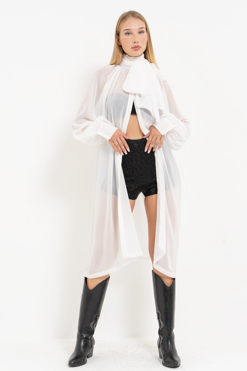 Offwhite Chiffon Maxi Shirt