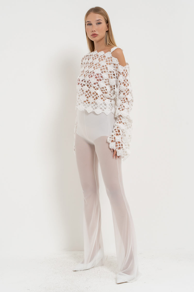 Offwhite Elastic-Waist Mesh Pants