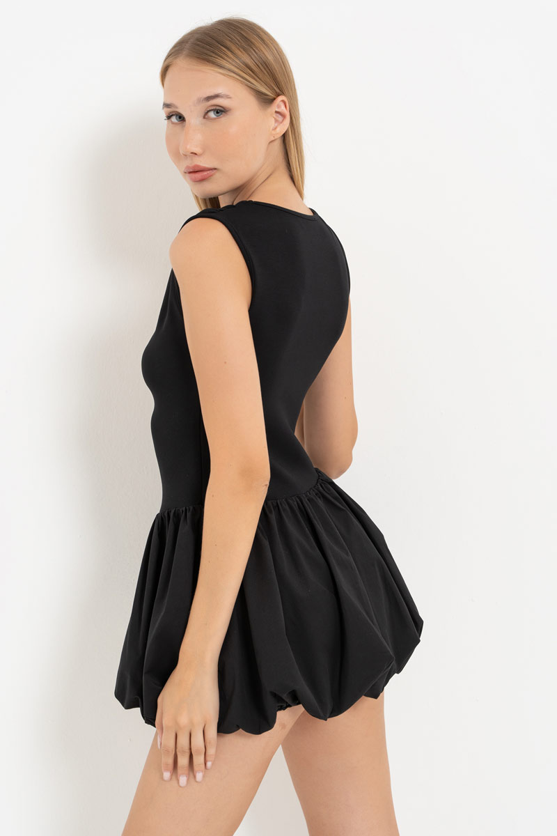 Black Balloon-Skirt Sleeveless Dress