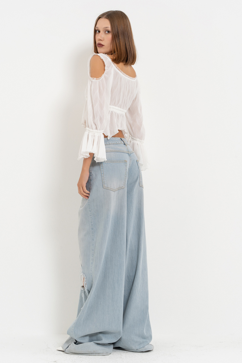 Offwhite Cut Out Shoulder Chiffon Top