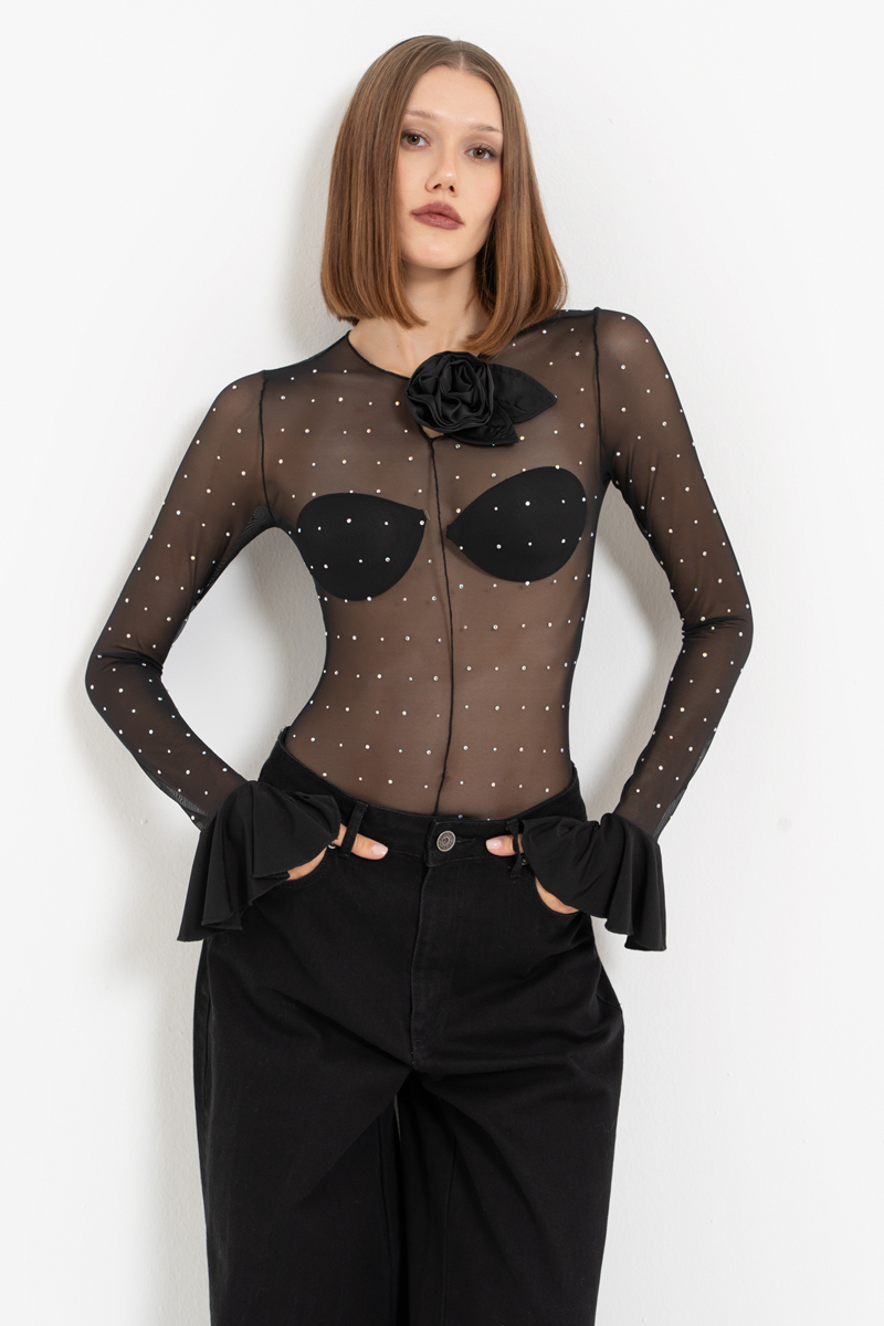 Sheer Black - Janjan Embellished Bodysuit