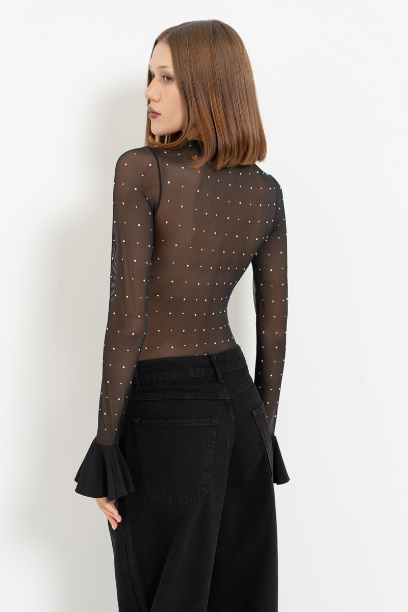 Sheer Black - Janjan Embellished Bodysuit