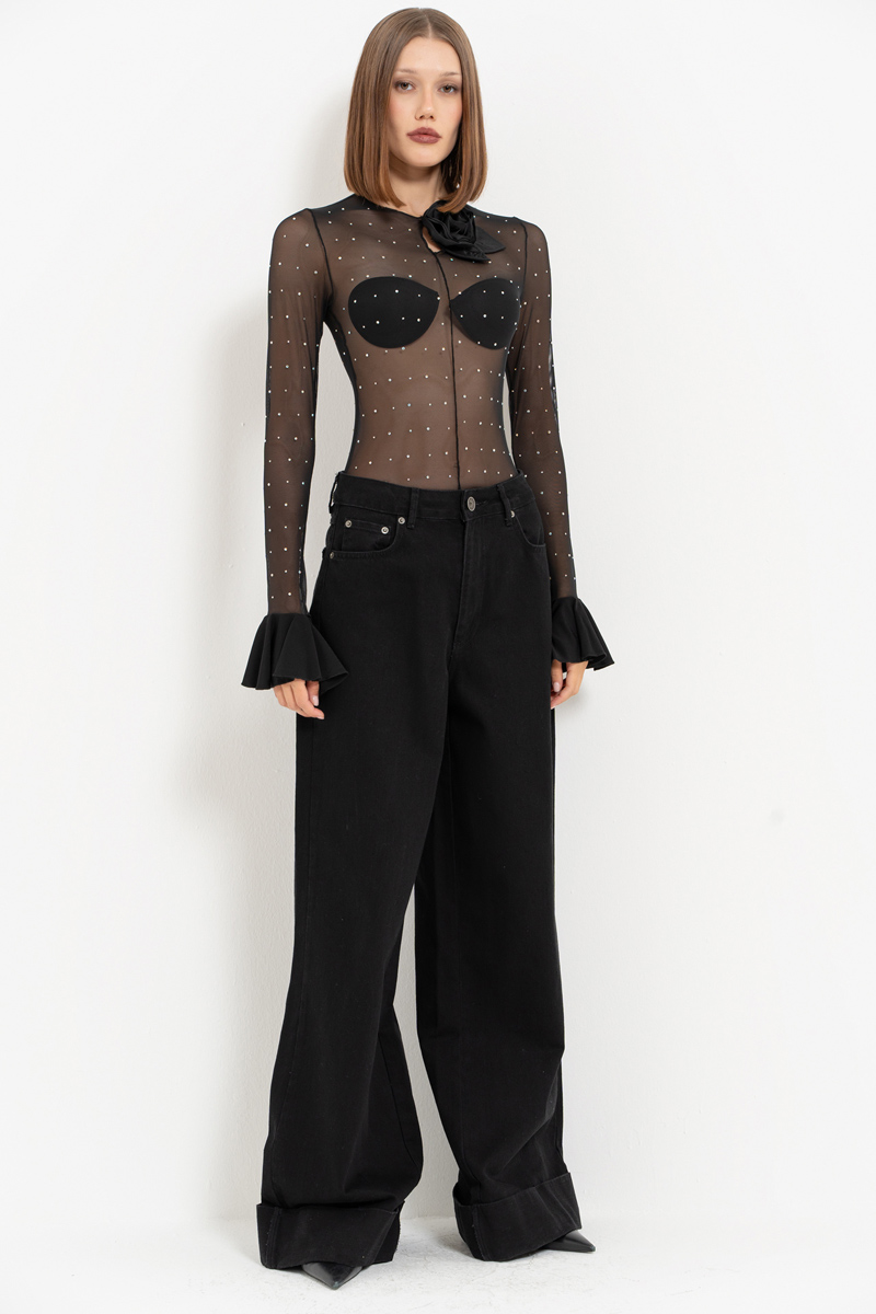 Sheer Black - Janjan Embellished Bodysuit