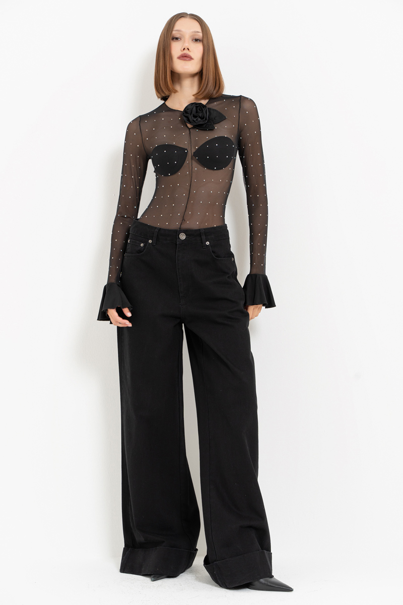 Sheer Black - Janjan Embellished Bodysuit