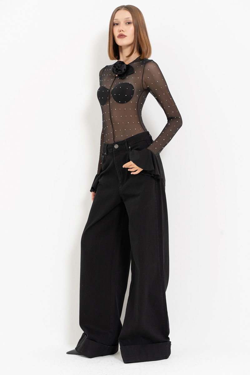 Sheer Black - Janjan Embellished Bodysuit