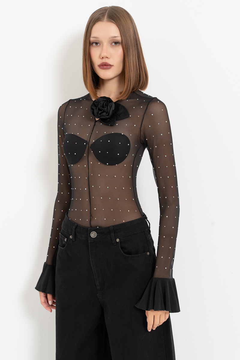 Sheer Black - Janjan Embellished Bodysuit