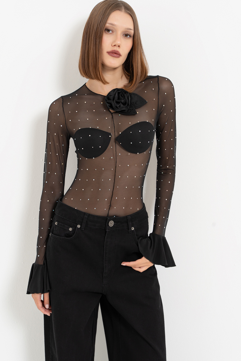 Sheer Black - Janjan Embellished Bodysuit