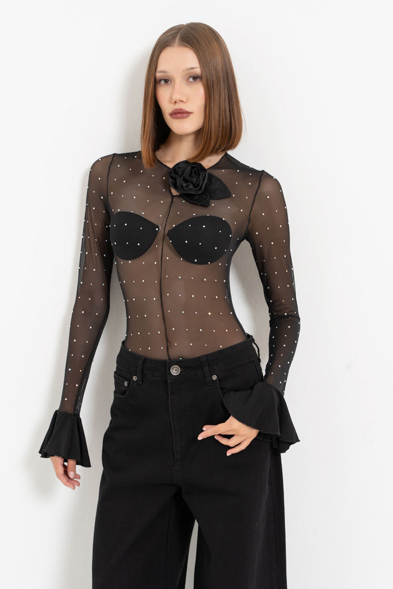 Sheer Black - Janjan Embellished Bodysuit