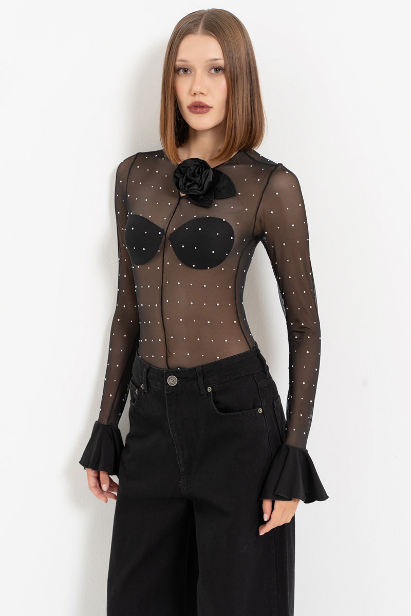 Sheer Black - Janjan Embellished Bodysuit