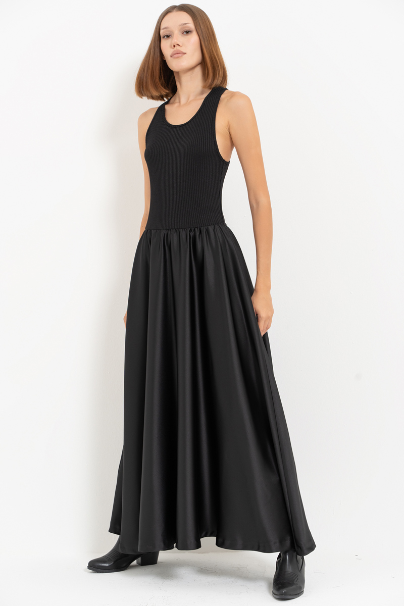 Black Maxi Dress with Satin Skirt