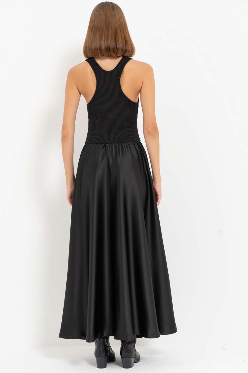 Black Maxi Dress with Satin Skirt