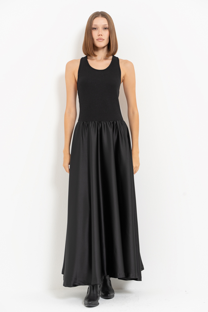 Black Maxi Dress with Satin Skirt